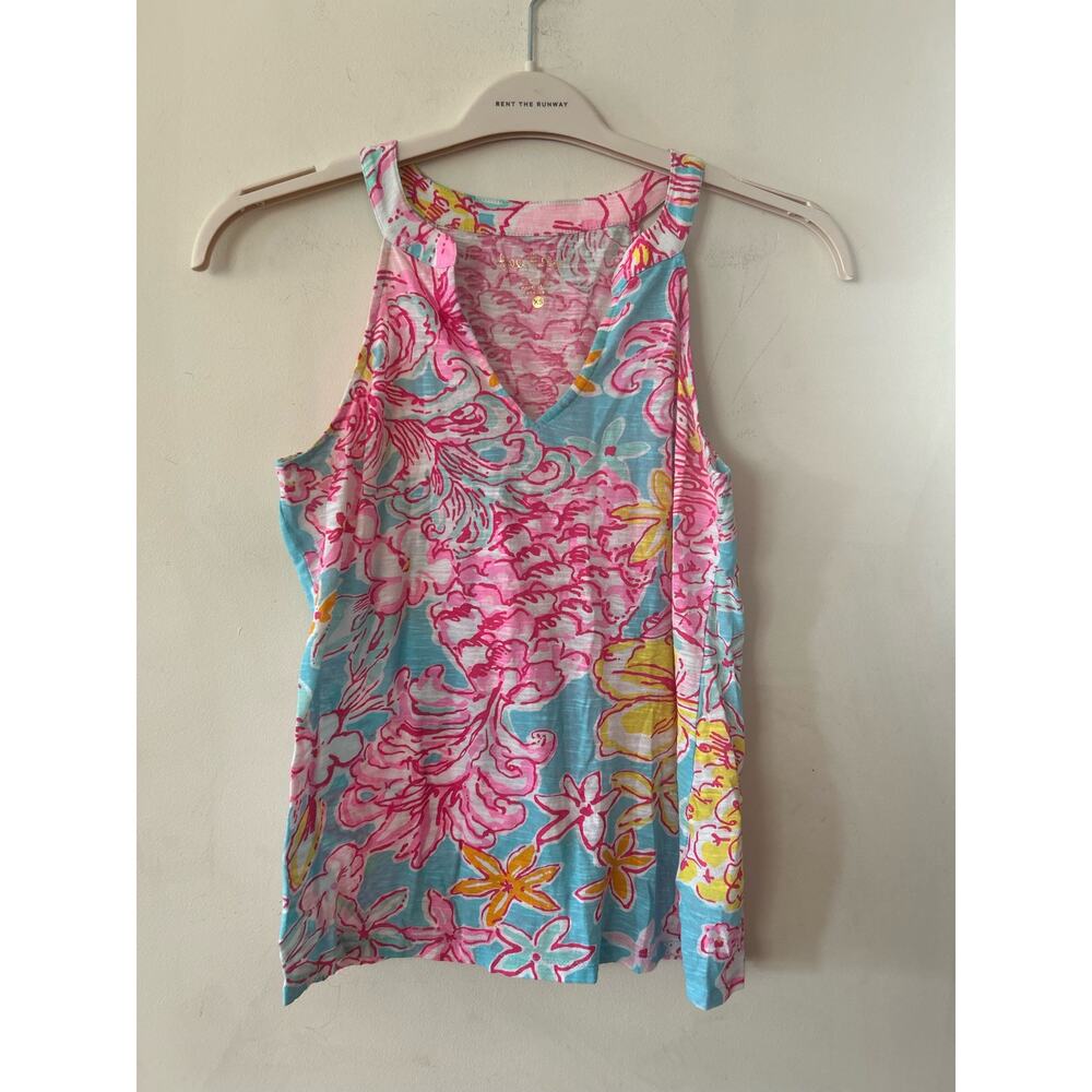$88 NWOT Lilly Pulitzer Arya Halter Top Pink Blue White Multi Sz XS 100% Cotton
